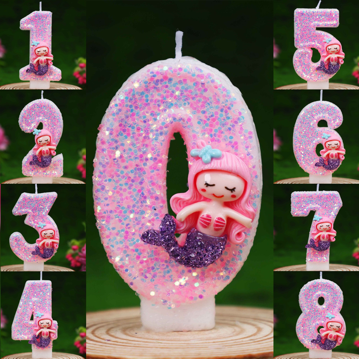 Candle Supplies Free Shipping - Creative Pink Mermaid 0-9 Digital Birthday